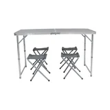 Conjunto Mesa e 4 Bancos Dobráveis para Camping Cinza