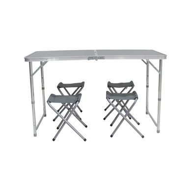 Conjunto Mesa e 4 Bancos Dobrveis para Camping Cinza