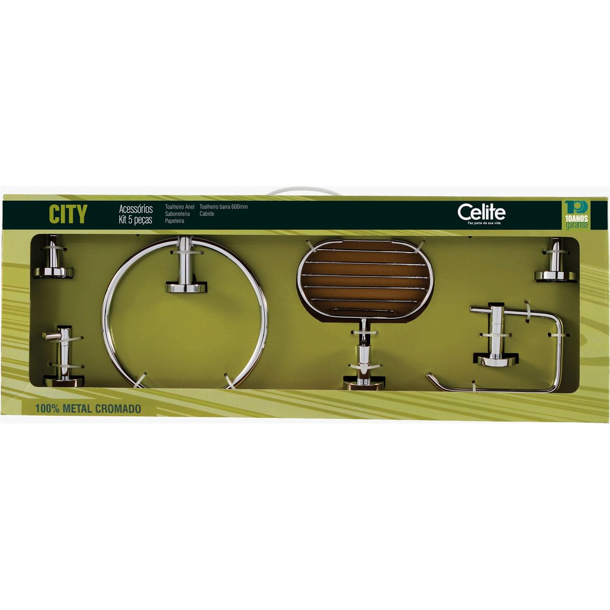 Kit de Acessórios City 5 Peças Cromado, marca Celite - Foto Principal