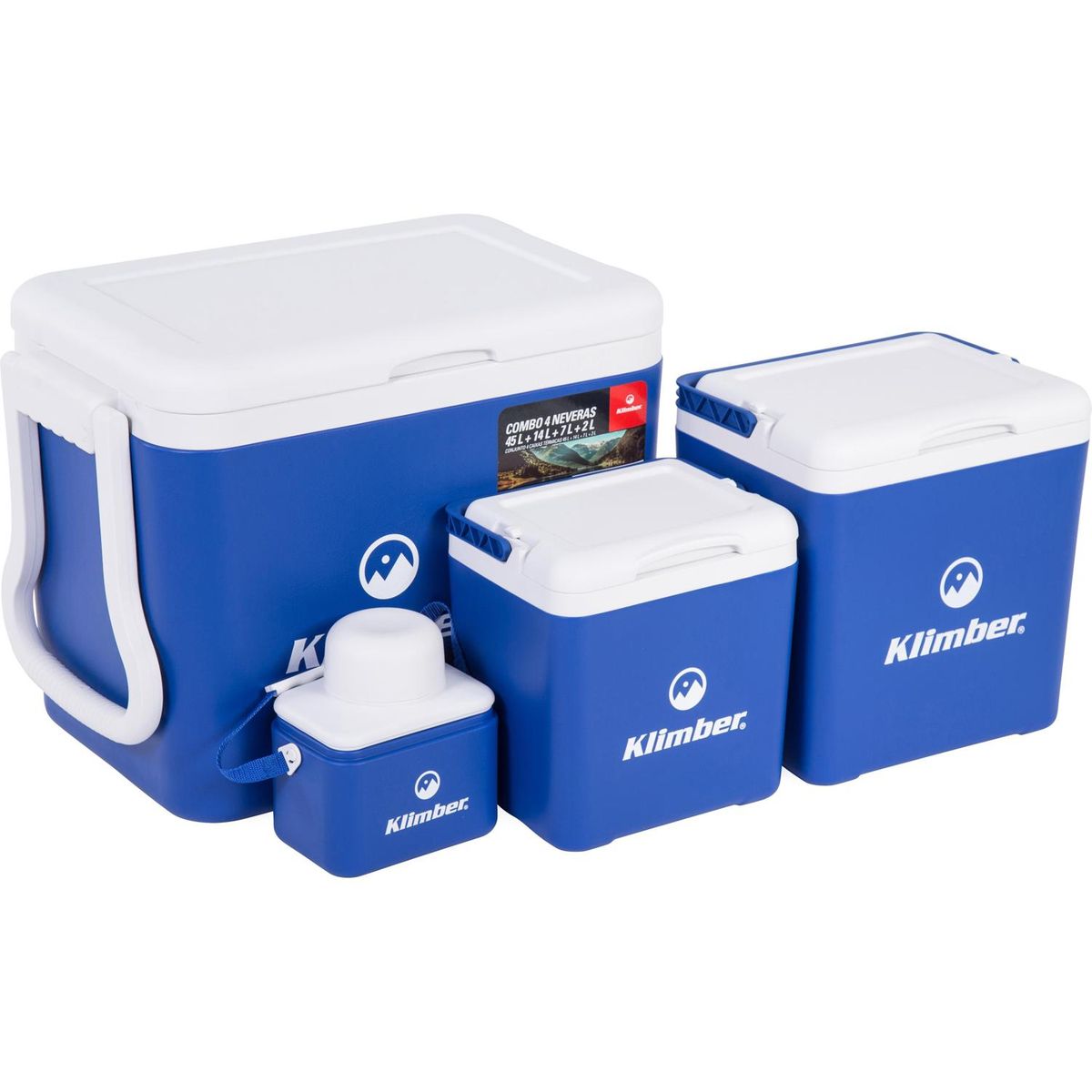 Kit Com 4 Caixa Térmicas 45 Litros, 14 Litros, 7 Litros e 2 Litros, marca Klimber - Foto Principal
