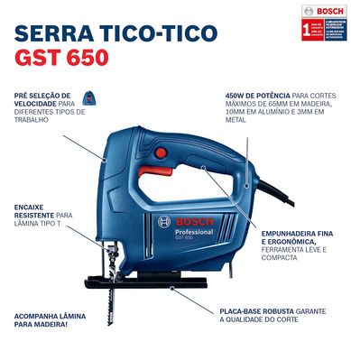 Serra Tico-Tico Bosch GST 650 450W 220V 1 Lmina e chave