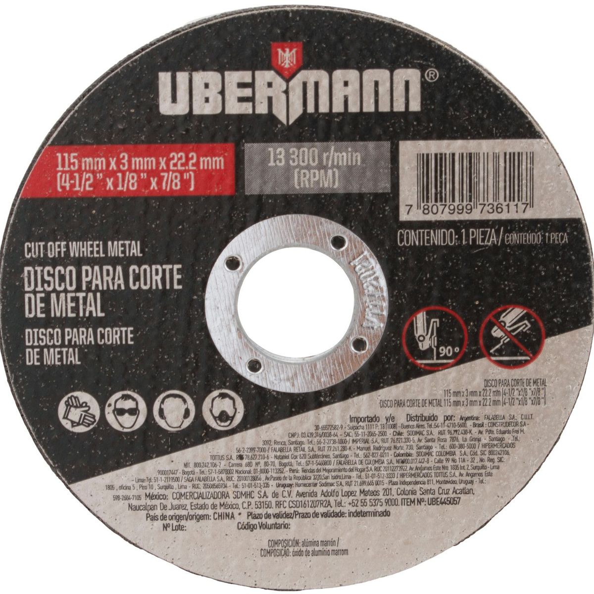 Disco Corte Metal 4.1/2 Polegadas X 1/32 Polegadas, marca Ubermann - Foto Principal