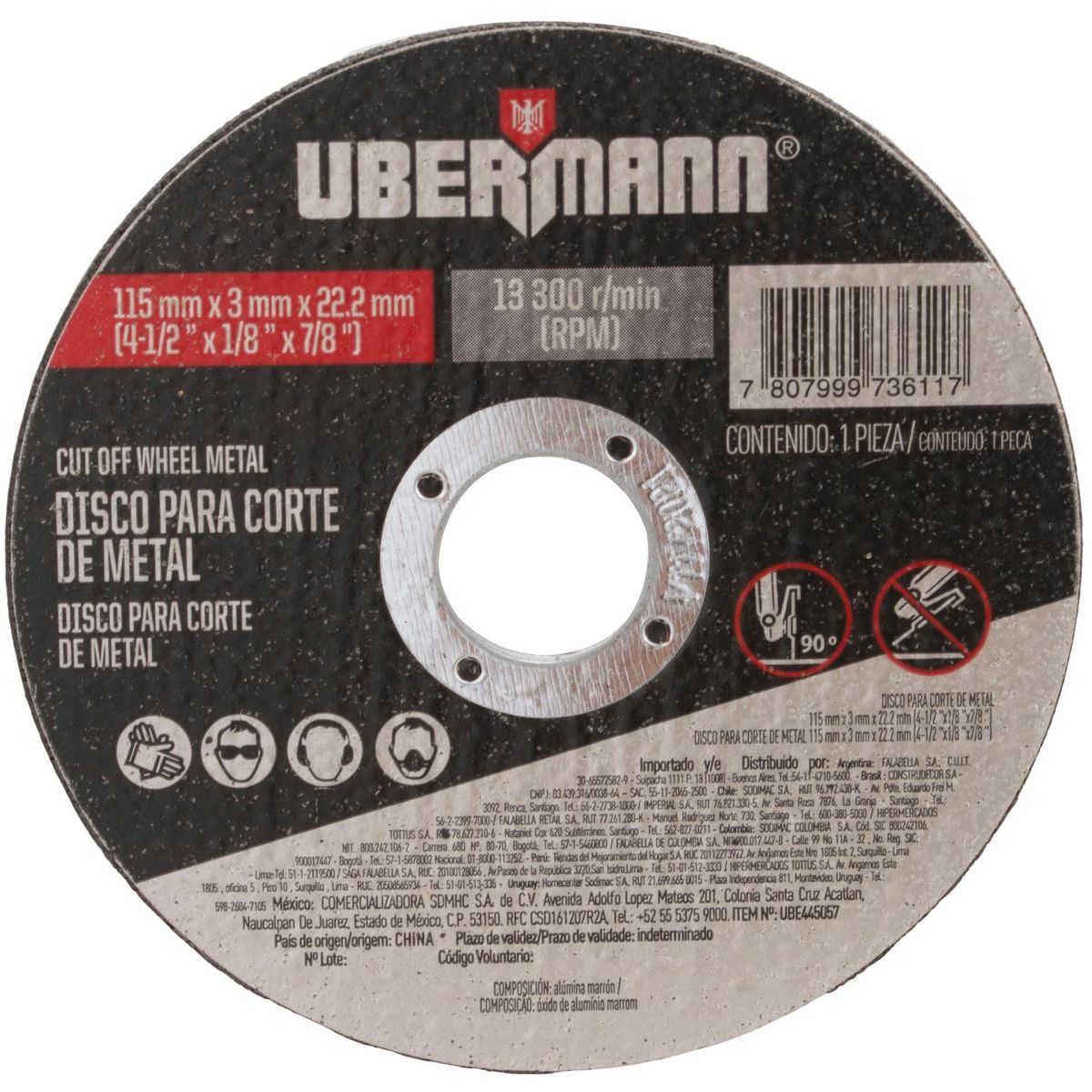 Disco Corte Metal 4.1/2 Polegadas X 1/32 Polegadas, marca Ubermann - Foto Principal