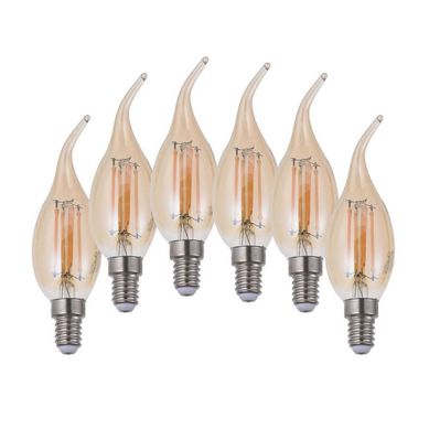 Combo com 6 Lmpadas Filamento LED 4W C35L E14 Ambar 2200K