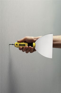 Esptula Inox para Drywall com Fenda Cruz Amarelo e Preto Stanley