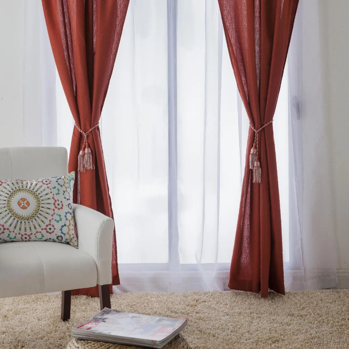 Cortina 1 Folha 220x145cm Rustica com Forro Lisa Terracota Casa Bonita, marca Casa Bonita - Foto 2