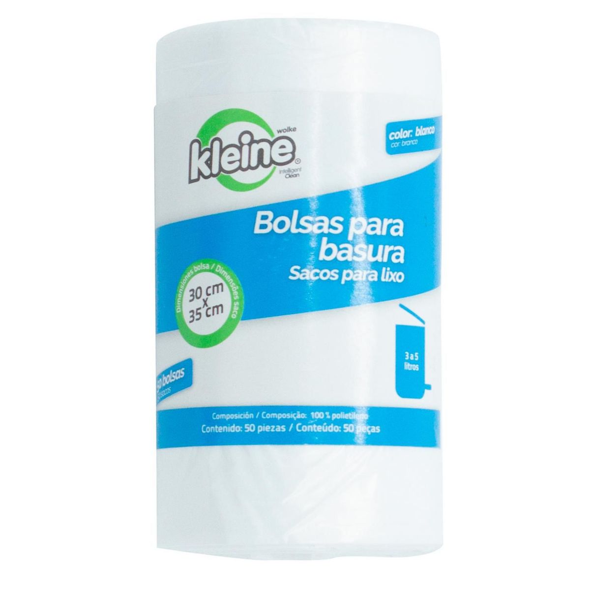 Saco de Lixo com Alças 5 Litros com 50 Unidades 30x35cm Branco, marca Kleine Wolke - Foto Principal
