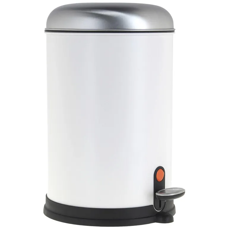 Lixeira 12l Redonda Metal Pedal Cromada Branca Just Home