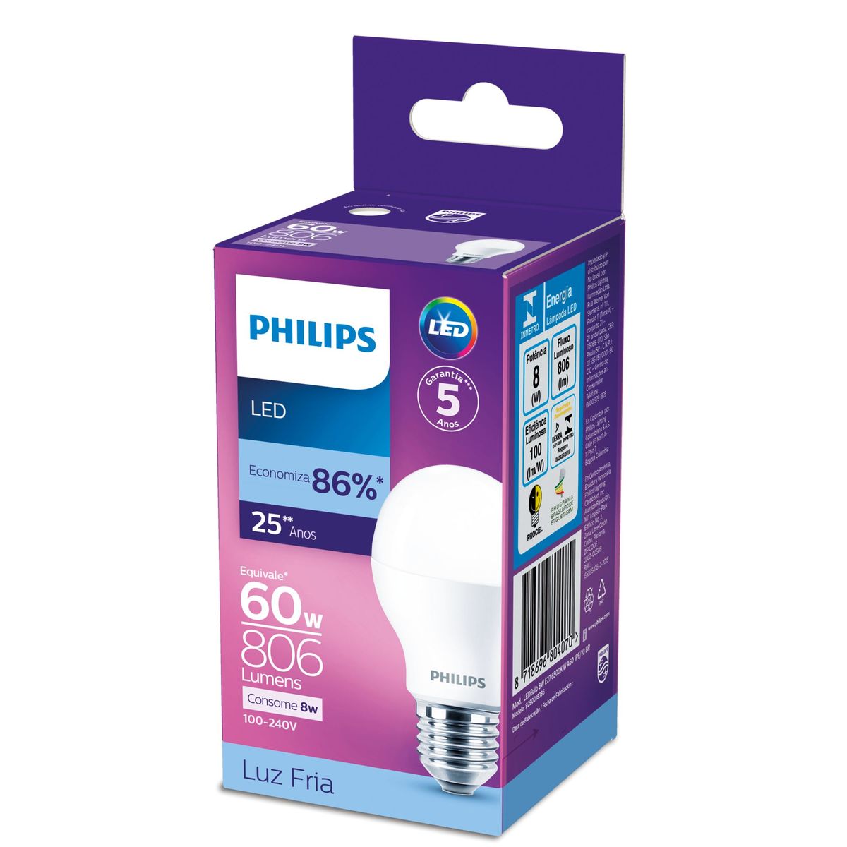 Lâmpada LED Bulbo 8W Bivolt Branco, marca Philips - Foto Principal