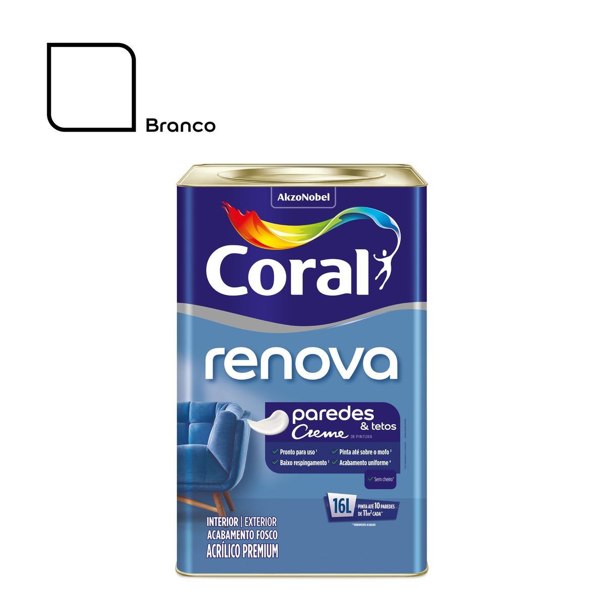 Tinta Acrílica Fosco Renova Premium 16L Branco, marca Coral - Foto Principal
