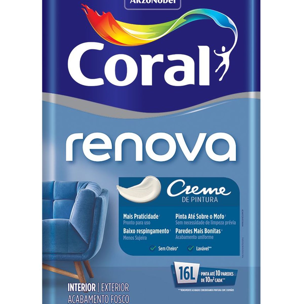 Tinta Acrílica Fosco Renova Premium 16L Branco, marca Coral - Foto 2