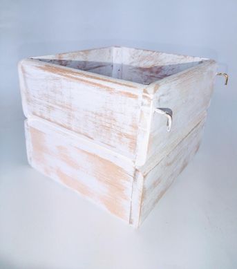 Cachepo de Madeira de Demolio Branco 18x12cm