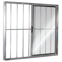 Janela de Correr Alumínio Brilhante 2 Folhas Com Grade Direita 120x120x8cm Ecosul