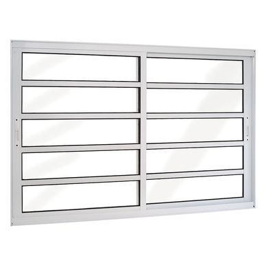 Janela de Correr com Travessa Alumnio Branco 2 Folhas Mveis 120x200x8,6cm Topsul