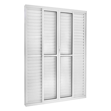 Porta Balco Veneziana de Correr Alumnio Branco 6 Folhas Central 210x150x12cm Topsul