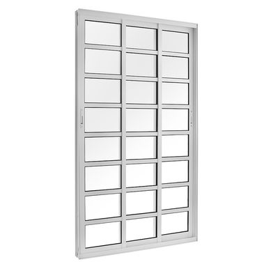Porta de Correr com Travessa Alumnio Branco 3 Folhas Mveis 210x120x12cm Topsul