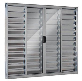 Janela Veneziana Alumnio Brilhante 6 Folhas Central 100x100x8cm Ecosul