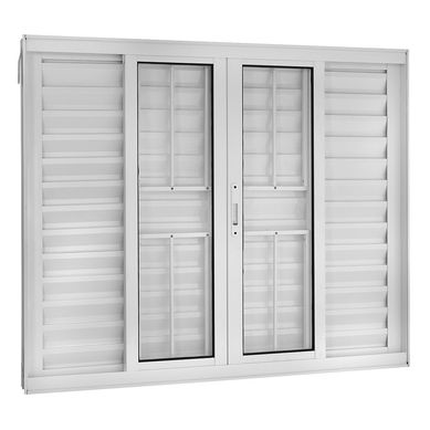Janela Veneziana Alumnio Branco 6 Folhas Com Grade Central 100x200x12cm Topsul