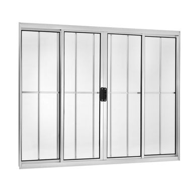 Janela de Correr Alumnio Branco 4 Folhas Com Grade Central 100x120x8cm Ecosul
