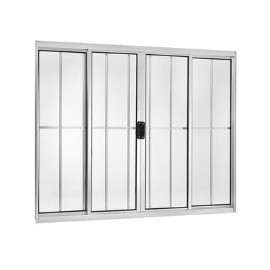Janela de Correr Alumnio Brilhante 4 Folhas Com Grade Central 100x120x8cm Ecosul