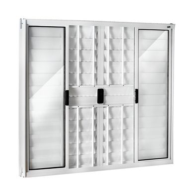 Janela Veneziana Alumnio Branco 6 Folhas Com Grade Central 100x200x8cm Ecosul