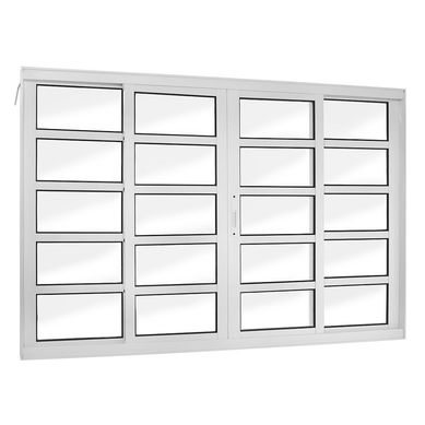Janela de Correr com Travessa Alum�nio Branco 4 Folhas Central 100x200x8,6cm Topsul