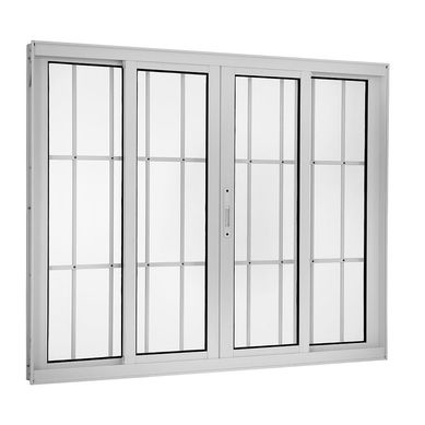 Janela de Correr Alum�nio Branco 4 Folhas Com Grade Central 120x200x10cm Topsul
