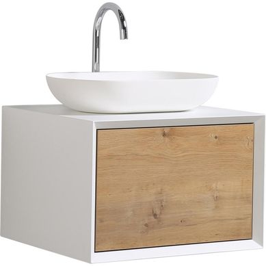 Gabinete para Banheiro Fiona, com Cuba, 60cm, Branco e Madeirado, Sensi D'Acqua