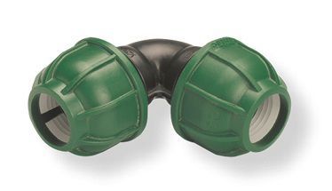 Conector de Compresso Angular 90 para Tubo PE 25mm Preto e Verde