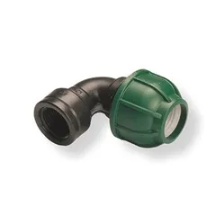 Conector de Compressão Angular 90° para Tubo 25mmx3/4" Fêmea Preto e Verde