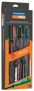 Kit Eletricista 6 Chaves Isoladas 1000V 3 Chaves de Fenda Ponta Chata e 3 Ponta Cruzada Phillips
