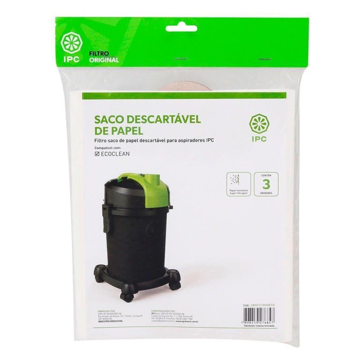 Filtro Descartável de Papel Ecoclean 3 Unidades IPC, marca Ipc - Foto Principal