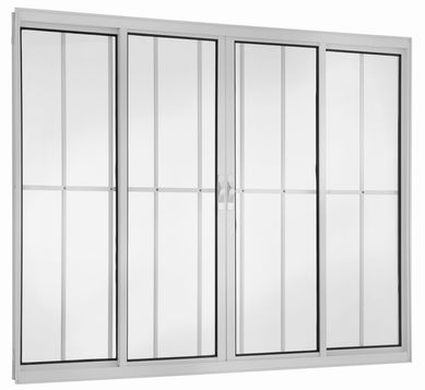 Janela de Correr Alum�nio Branco 4 Folhas Com Grade Central 100x200x8cm Fortsul