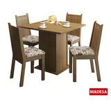 Conjunto de Jantar Kate 77x90x90cm Mesa e 4 Cadeiras MDP e MDF Rustic e Floral Hibiscos