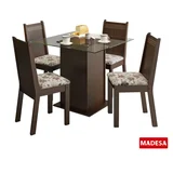 Conjunto de Jantar Magda 75x90x90cm Mesa e 4 Cadeiras MDP e MDF Tabaco e Floral Hibiscos