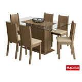 Conjunto de Jantar Molly 77x140x80cm Mesa e 6 Cadeiras MDP e MDF Rustic e Pérola