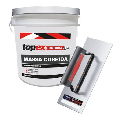 Kit 1 Massa Corrida 25kg Brancog + 1 Desempenadeira de Ao Temperado Lisa 12x25cm REF-143