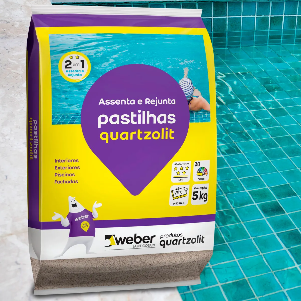 Argamassa para Pastilha Externo 5kg Branco, marca Quartzolit - Foto 2