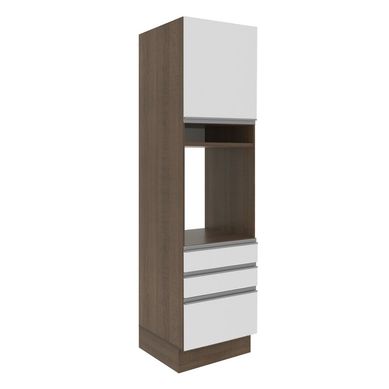 Armrio Torre para Forno 1 Porta 3 Gavetas G26655 Glamy 225x60x51cm Rustic e Branco