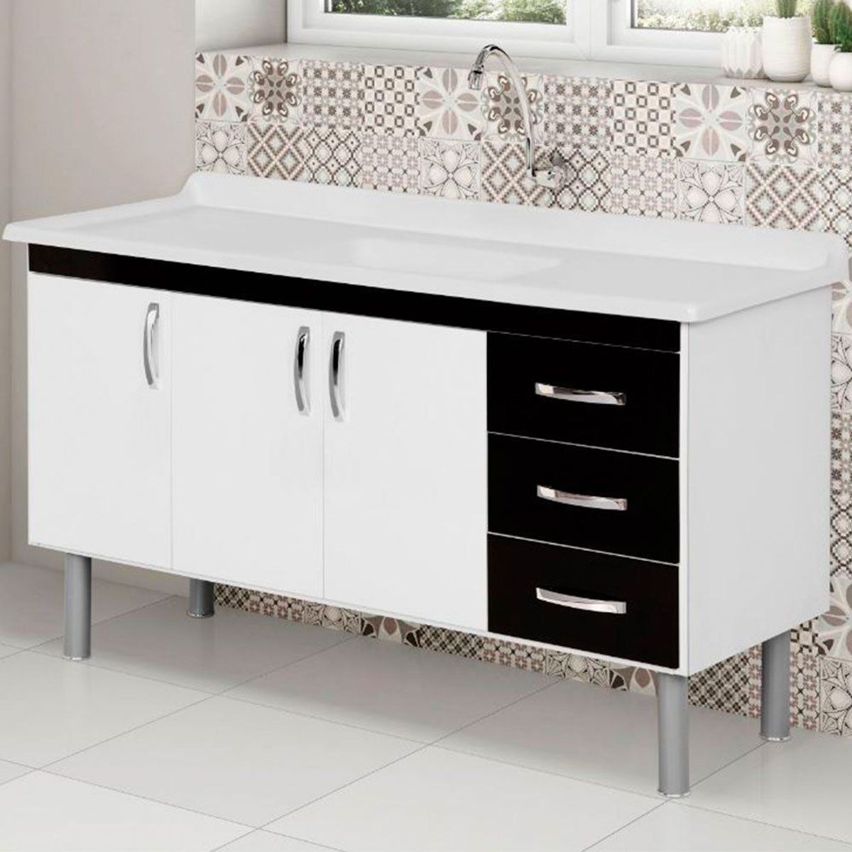Gabinete para Cozinha Toquio 144cm Preto Rorato, marca A. J. Rorato - Foto 2