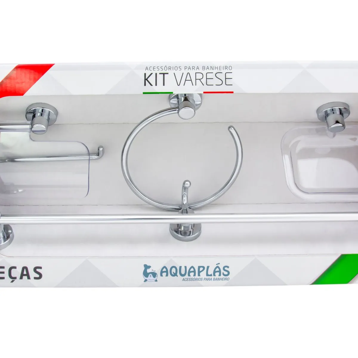 Kit Varese com 5 Peças Cromado e Cristal, marca Aquaplás - Foto Principal