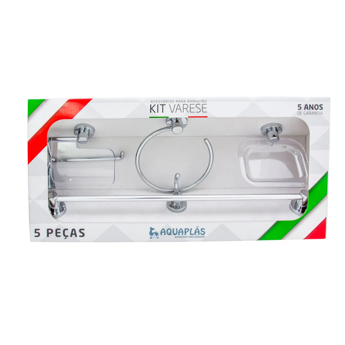 Kit Varese com 5 Peças Cromado e Cristal, marca Aquaplás - Foto Principal