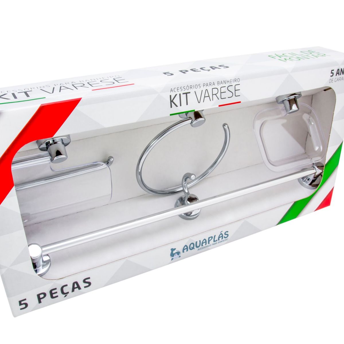 Kit Varese com 5 Peças Cromado e Cristal, marca Aquaplás - Foto 2