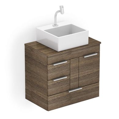 Gabinete para Banheiro Basic MDF com Gaveta, Porta e Cuba de Apoio Q6 60x38cm Wengue