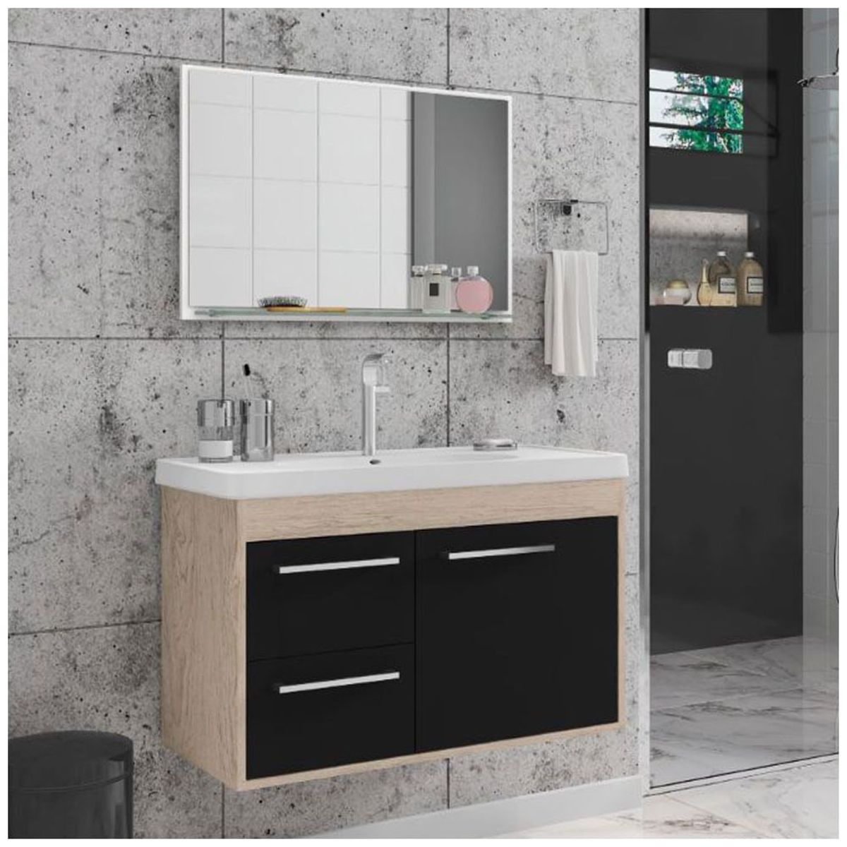 Gabinete para Banheiro com Espelho Procion 60cm Berlin/preto Cerocha, marca Cerocha - Foto 2