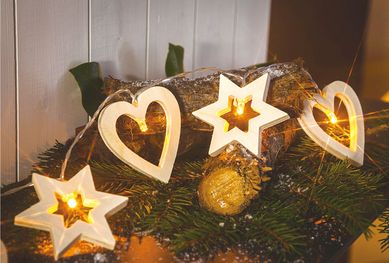 Cordo Luminoso Corao e Estrela Luz Amarela  Pilha  