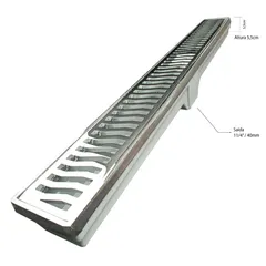 Ralo Linear Leve Grelha Saída Sifonada Por Baixo No Meio Alumínio Cromado 7X90Cm