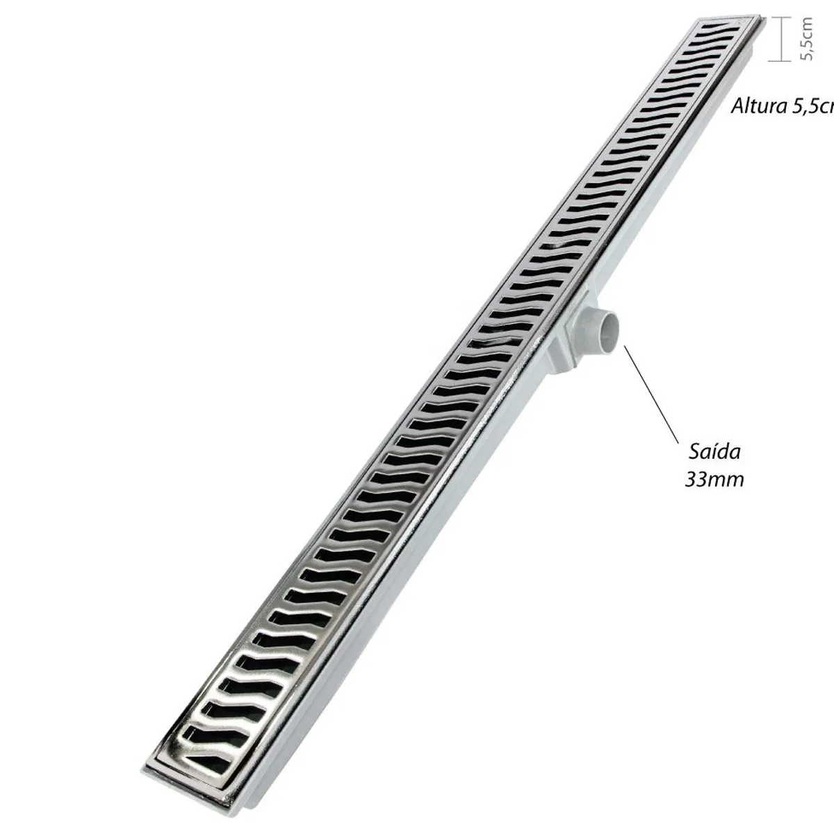 Ralo Linear Leve Lisa Saída Na Lateral No Meio Alumínio Cromado 7X90Cm, marca Costa Navarro - Foto Principal