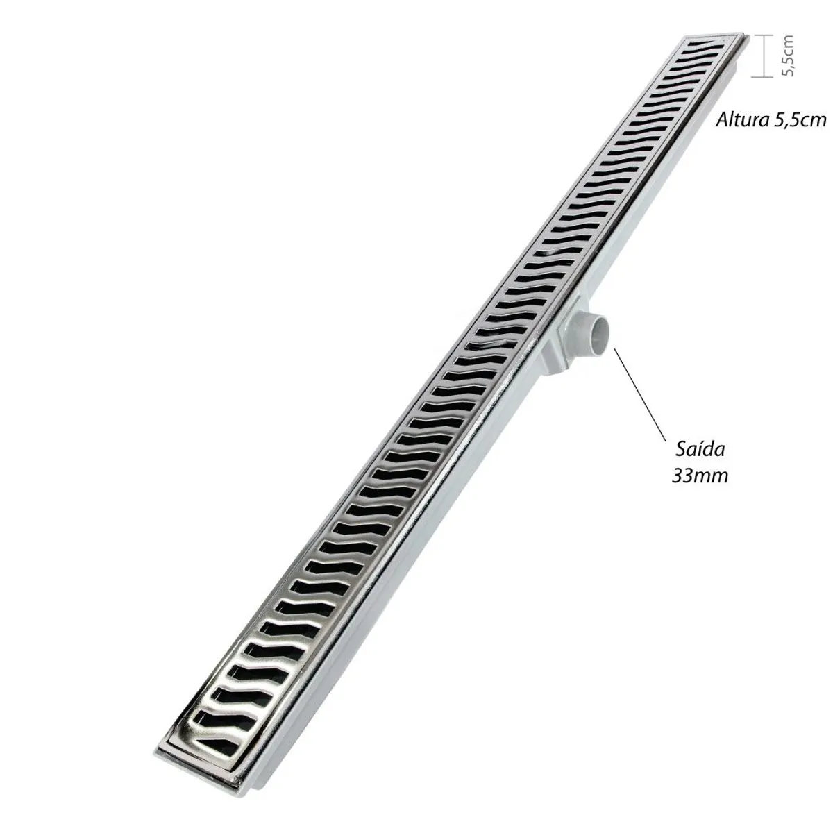 Ralo Linear Leve Lisa Saída Na Lateral No Meio Alumínio Cromado 7X90Cm, marca Costa Navarro - Foto Principal
