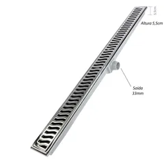Ralo Linear Leve Lisa Saída Na Lateral No Meio Alumínio Cromado 7X90Cm